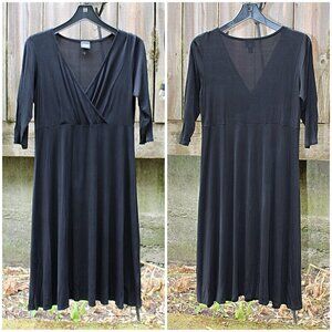 Eileen Fisher - Washable Stretch Silk Surplice (Faux Wrap) Dress, Black, PM Med